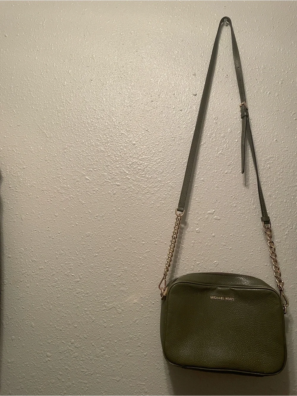 Michael Kors Shoulder bag camera Ginny MD Leather Green Plain 32FGGNM8L Used
